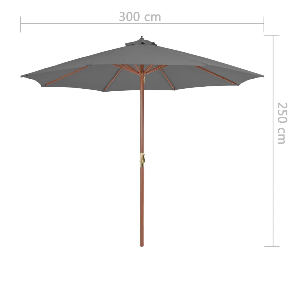vidaXL Outdoor Parasol with Wooden Pole 300 cm Anthracite